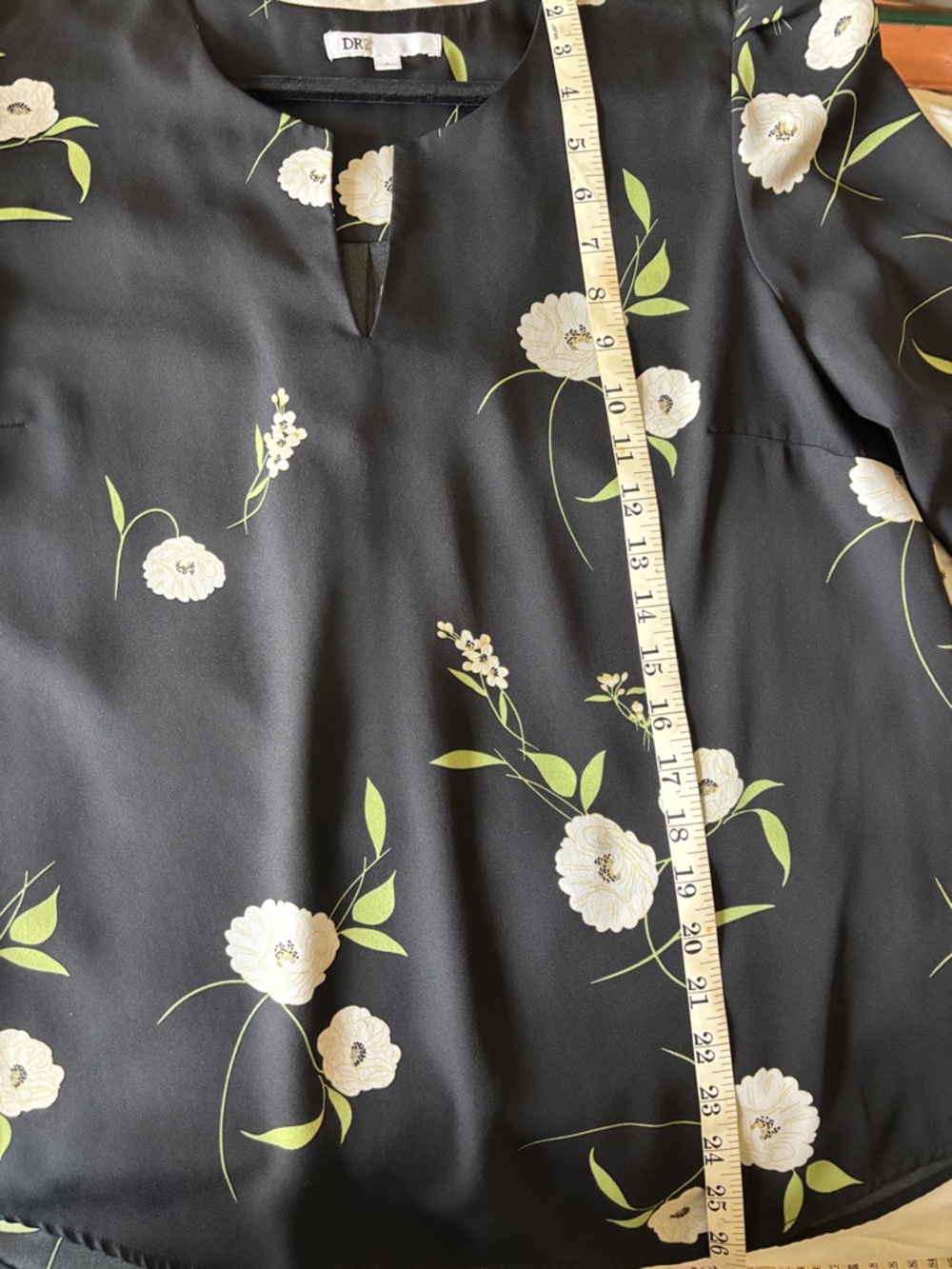 DR2 Black Floral Notch-Neck Blouse - Picture 4 of 5